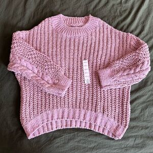 SO Pink/Lilac Crew Neck Sweater with Textured Sleeves